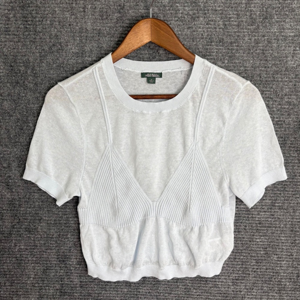 Wild Fable Womens Light Blue Knit Bra Detail Short Sleeve Crop Top Sweater M